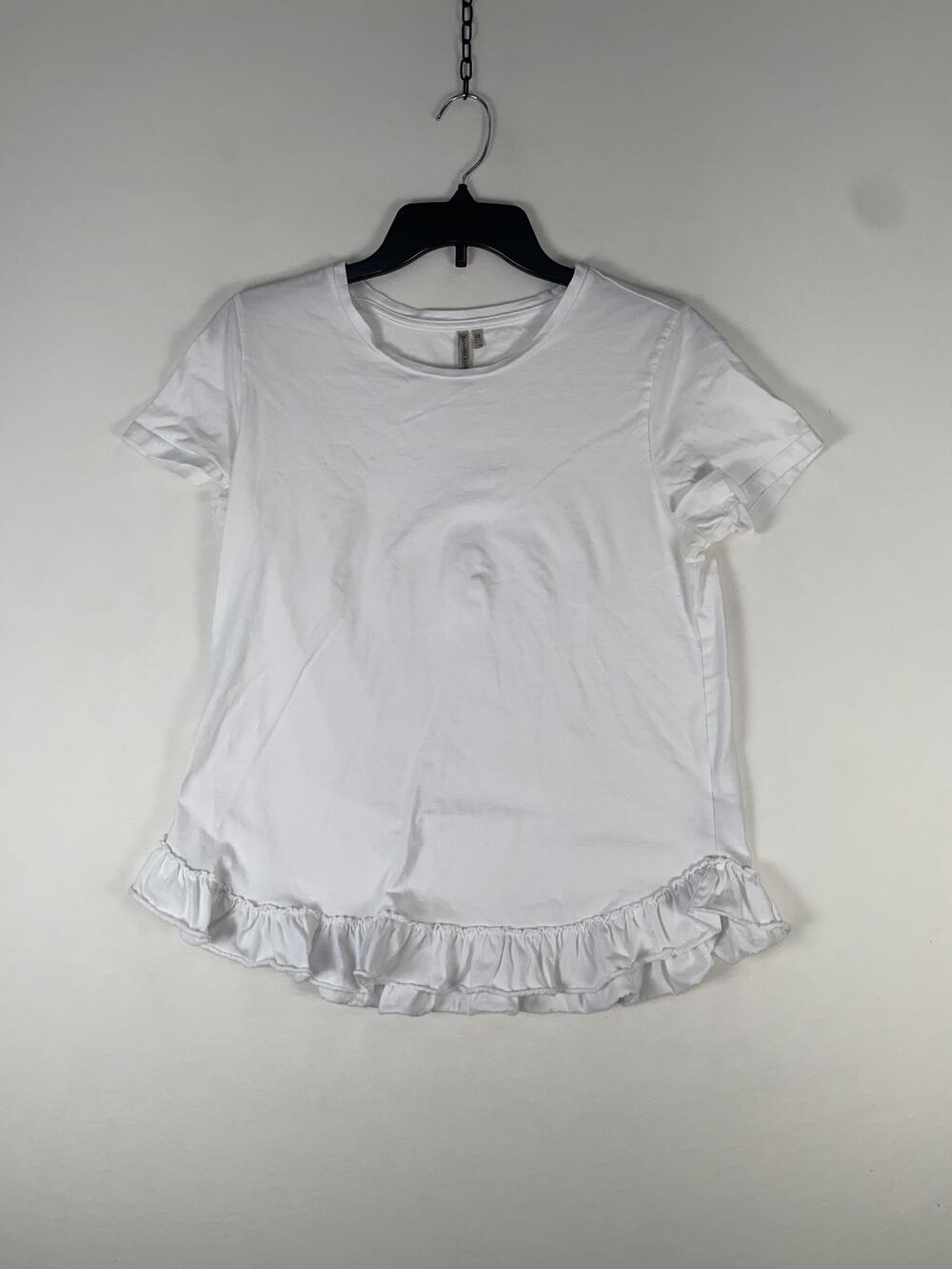 Banana Republic T-shirt Womens Medium White Short Sleeve Ruffle Hem Cotton Top